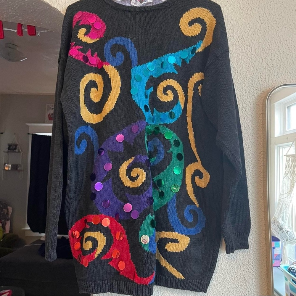 Vintage 80s Marnie West Colorful Swirl Pattern Sweater
